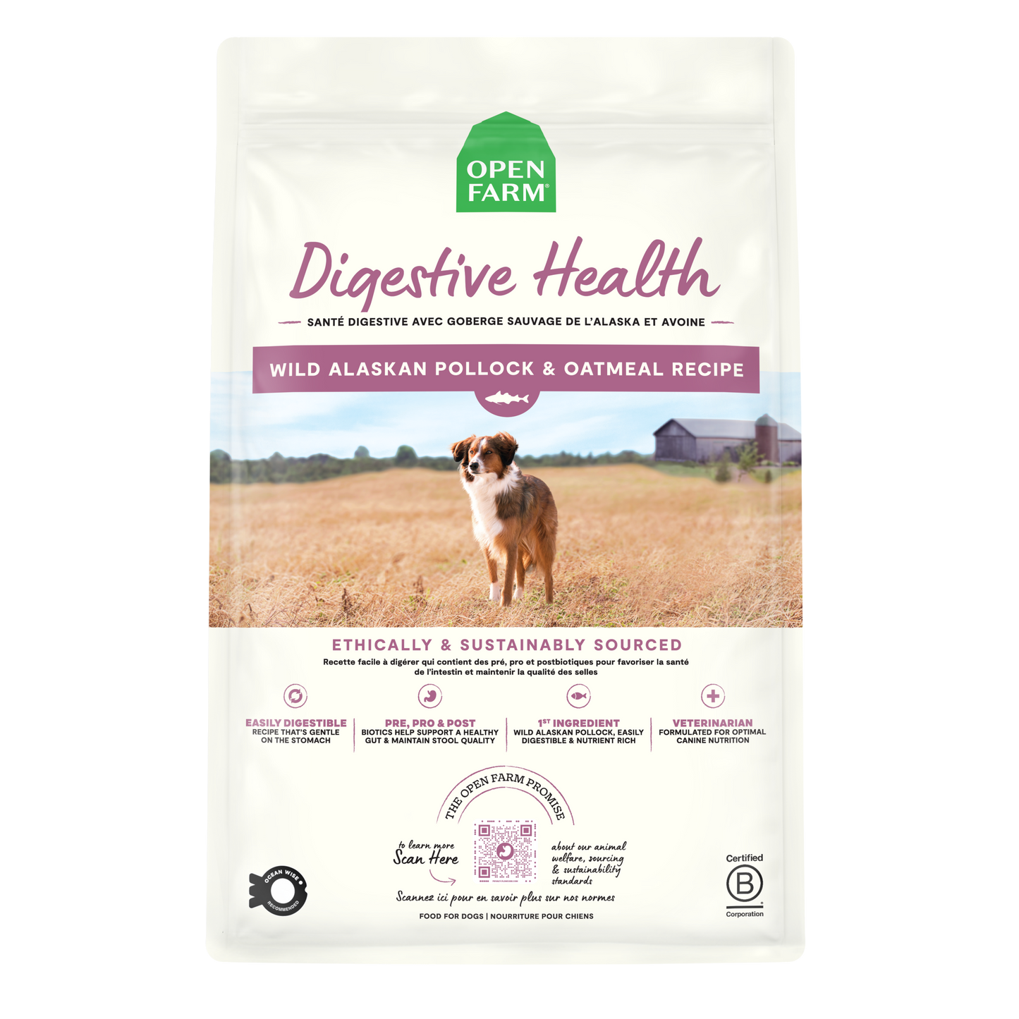 Open Farm Digestive Health, Wild Alaskan Pollock & Oatmeal Recipe Dry Dog Food 4lb Bag