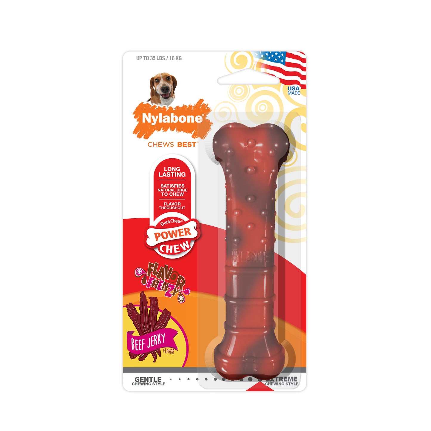 Nylabone Flavor Frenzy Power Chew Durable Dog Chew Toy Beef Jerky Medium/Wolf