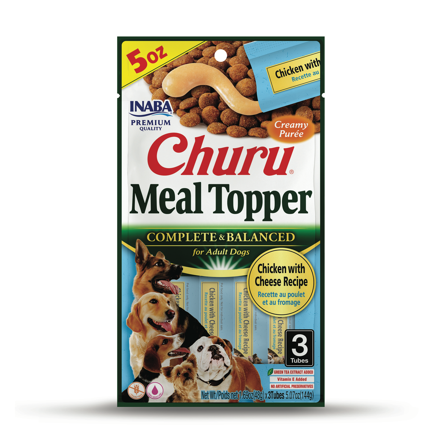 INABA Churu Purée Dog Food Toppers, 1.69 Ounce Tube, 3 Tubes, Chicken with Cheese Recipe