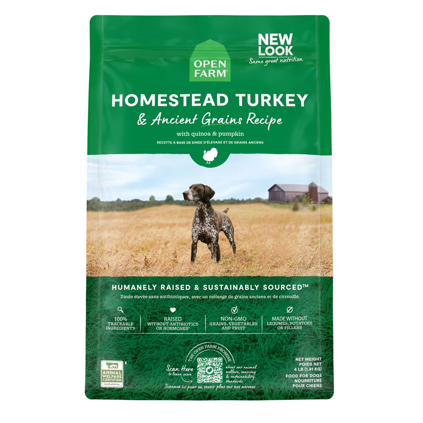 Open Farm Homestead Turkey & Ancient Grains Recipe Kibble For Dogs 22lb Bag