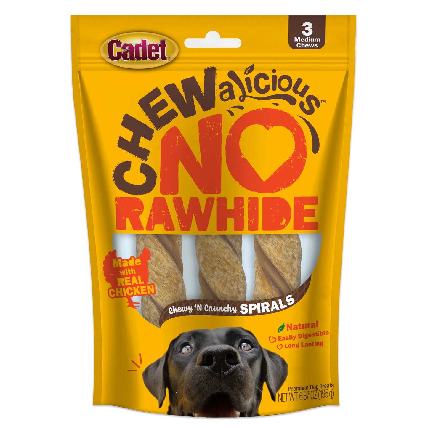 Cadet Chewalicious Chewy 'N Crunchy Rawhide-Free Natural Spirals Small 3pk