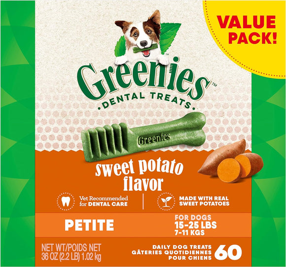 Greenies Dental Treats 36oz / 60ct Box, Sweet Potato Flavor, Petite Size