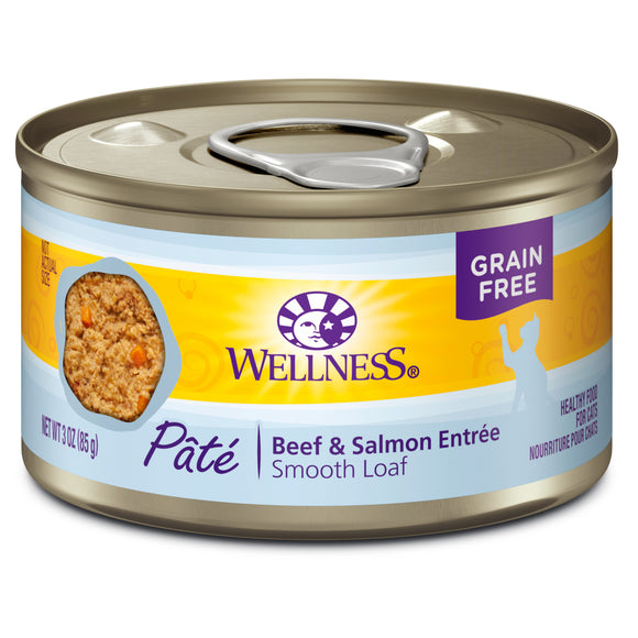 Wellness Complete Health Natural Grain Free Wet Canned Cat Food Beef & Salmon Pate 3oz Can