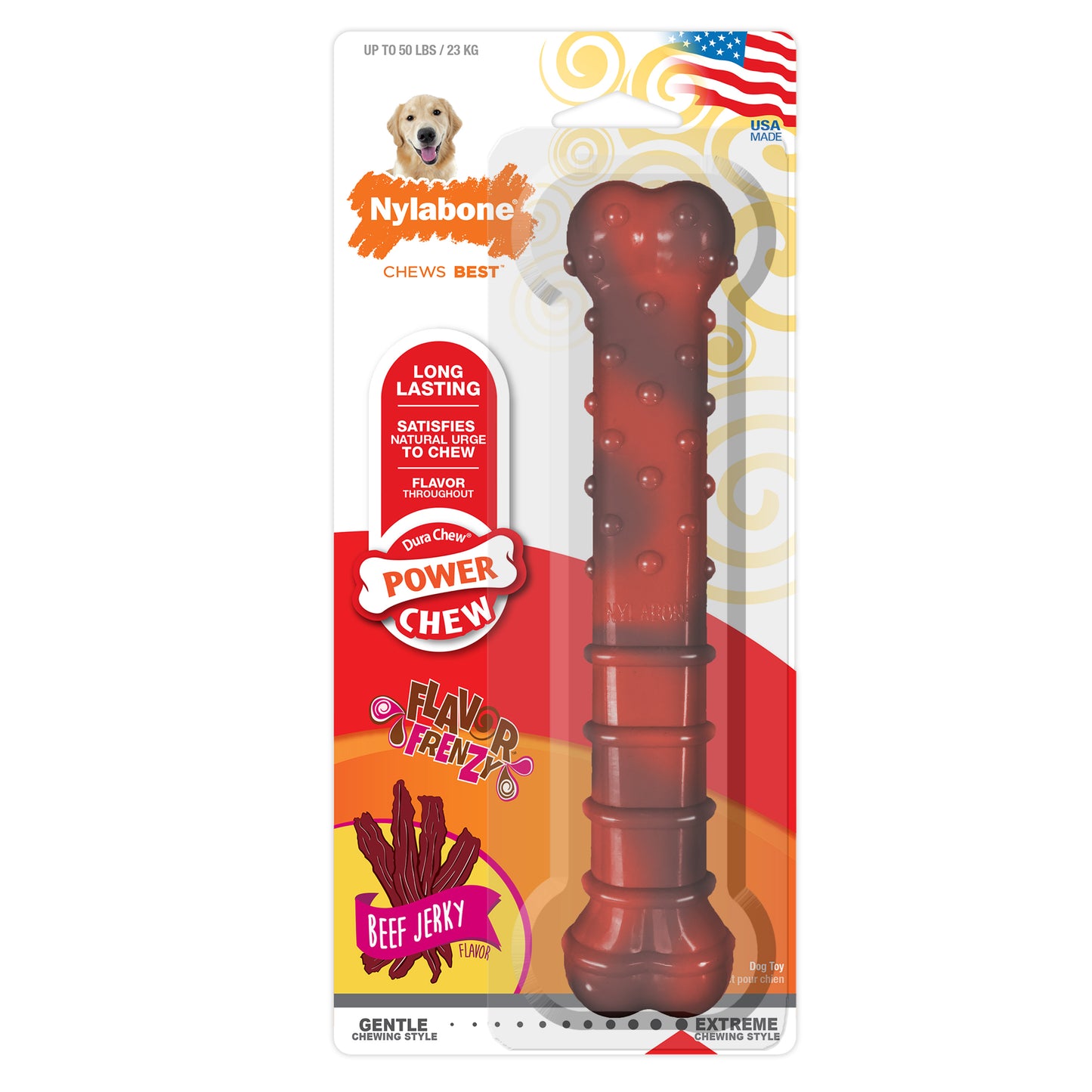Nylabone Flavor Frenzy Power Chew Durable Dog Chew Toy Beef Jerky Large/Giant
