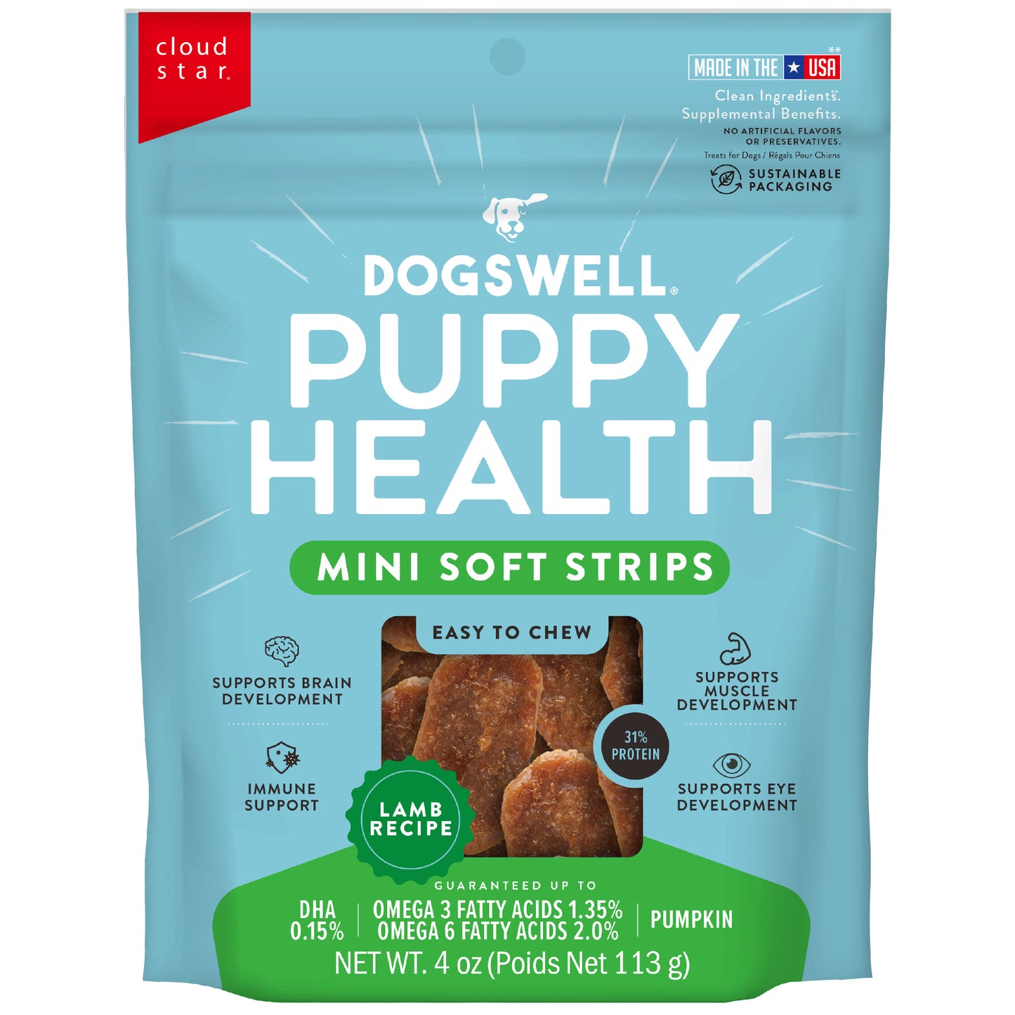 Dogswell Lifestage Puppy Treats Mini Soft Strips Lamb, 4 oz. Bag