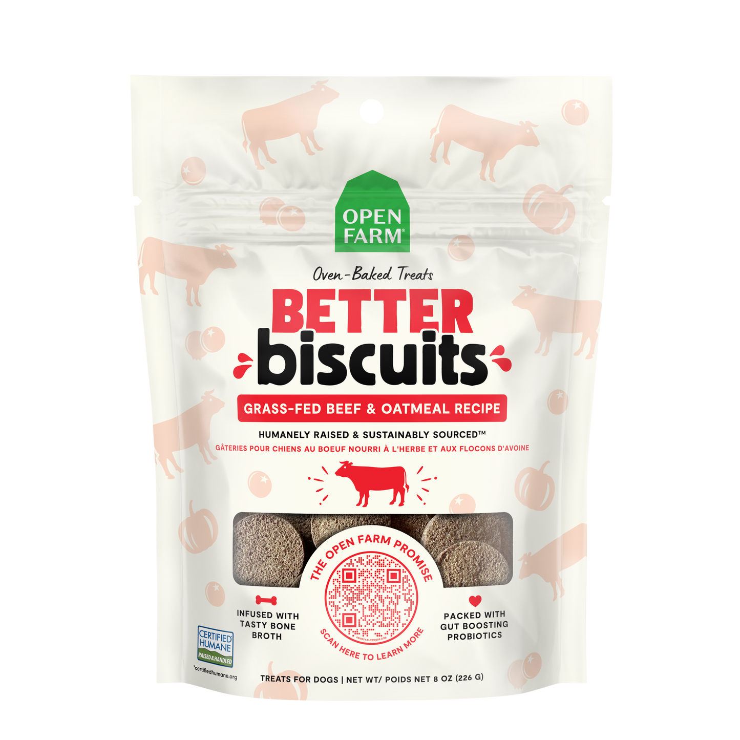 Open Farm Better Biscuits Grass-Fed Beef Recipe Treats 8oz Bag