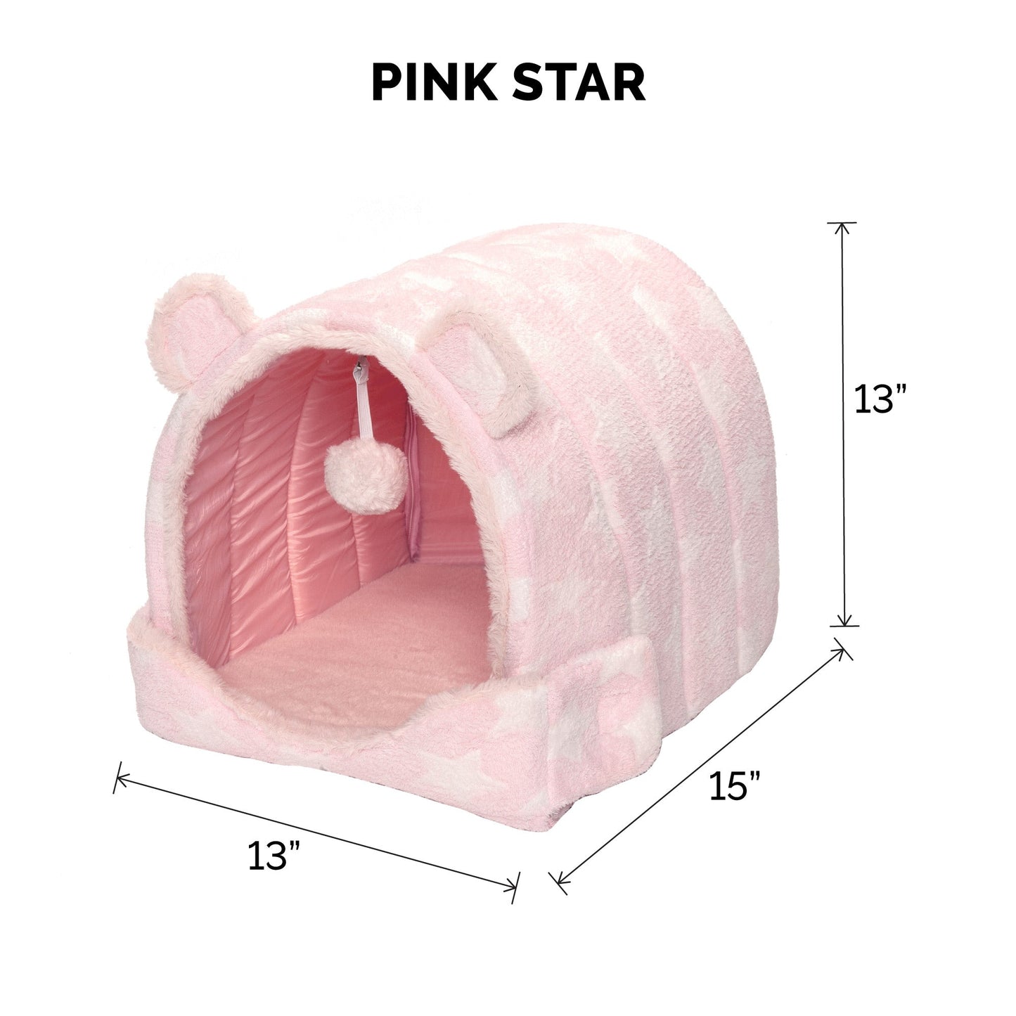 Fur Haven Fleece Snuggle Hideout Pet Bed - Fleece & Faux Fur 13x13in Pink Stars