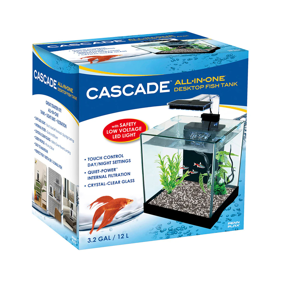 Penn Plax Cascade All-In-One Desktop Fish Tank Kit, 3.2 Gallon