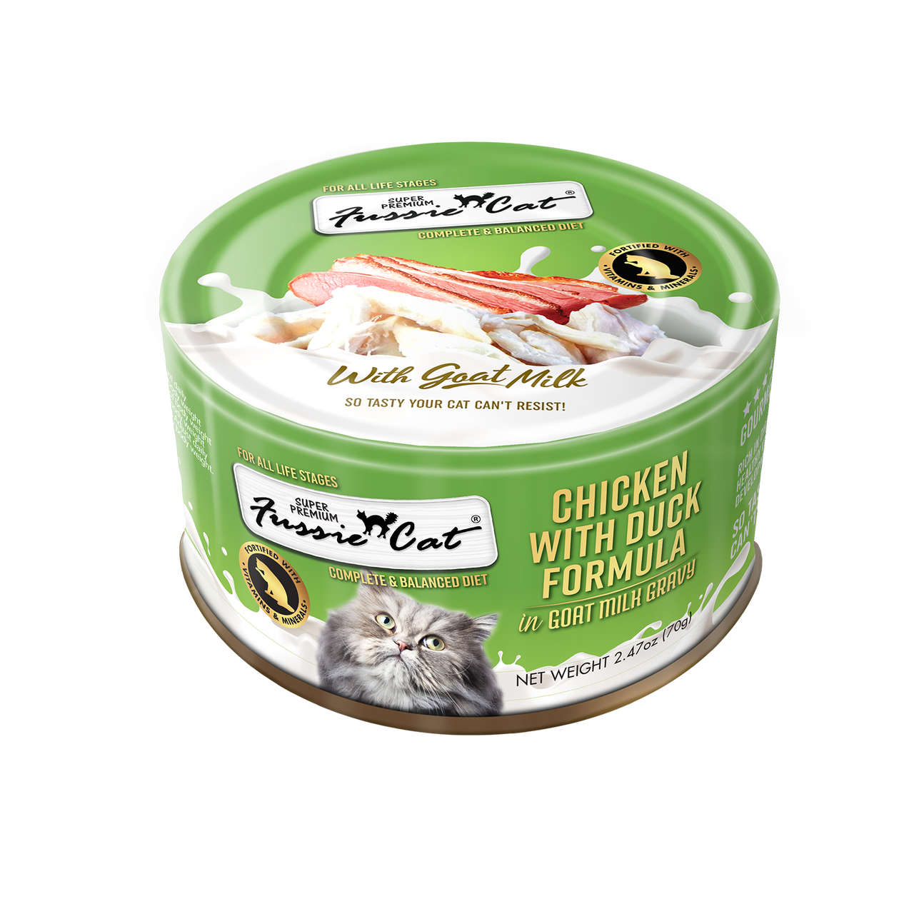 Fussie Cat Super Premium Chicken with Duck in Goats Milk 2.47oz can