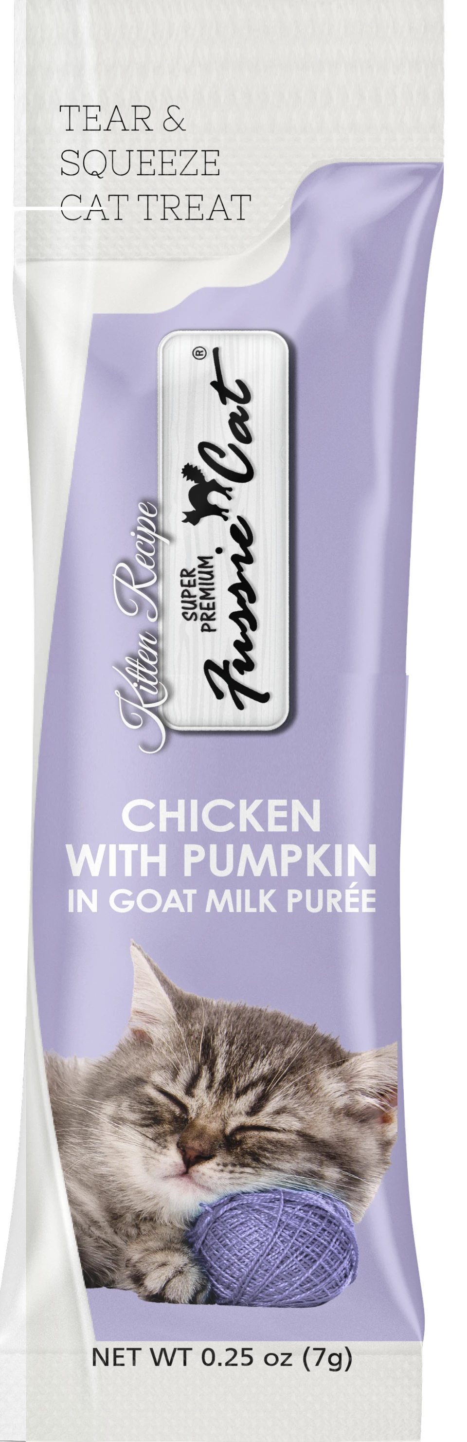 Fussie Super Premium Chicken in Goats Milk Puree Kitten Cat Treat .25oz 4 Pk