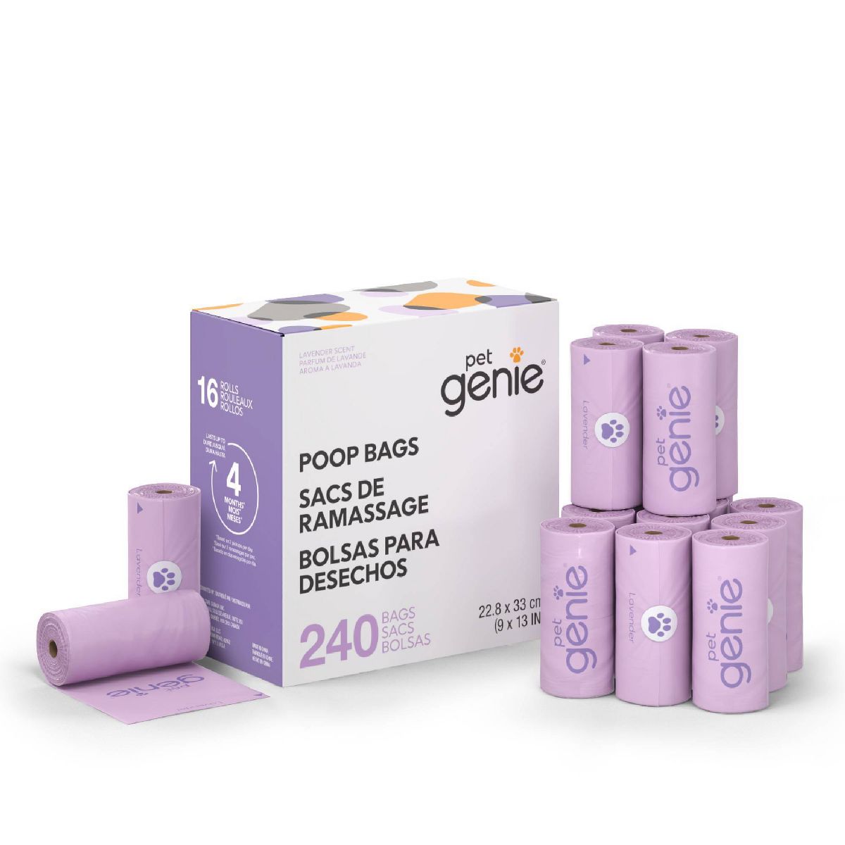 Pet Genie On-The-Go Lavender Scented Dog Waste Bags 240pk