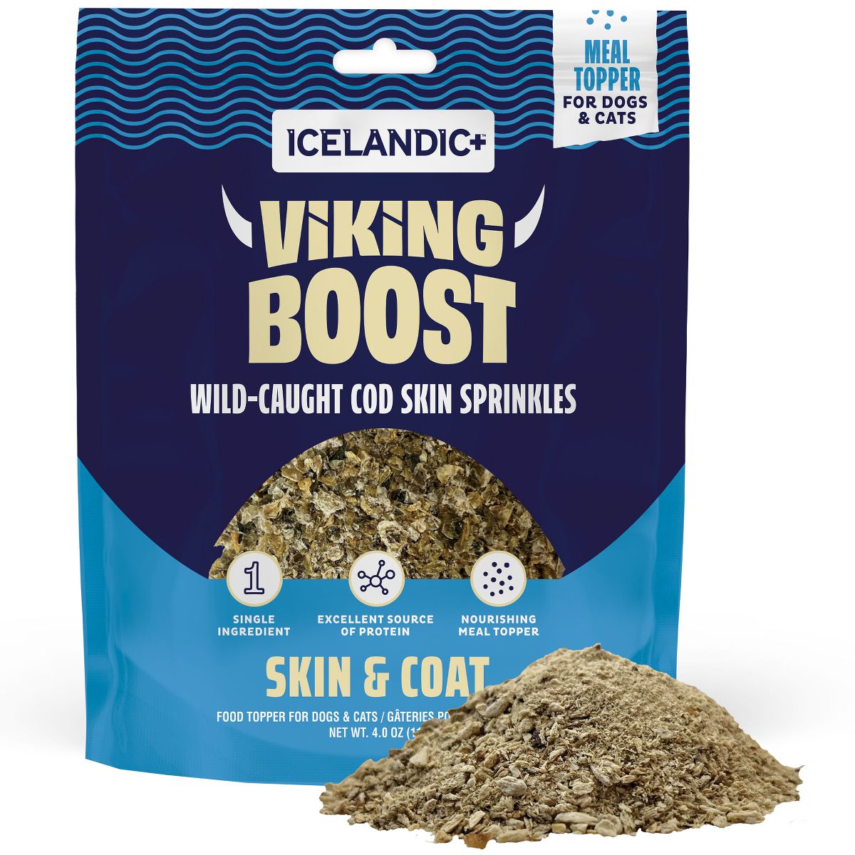 Icelandic+ Viking Boost Dog & Cat Food Topper Skin & Coat Cod Skin Sprinkles 4oz
