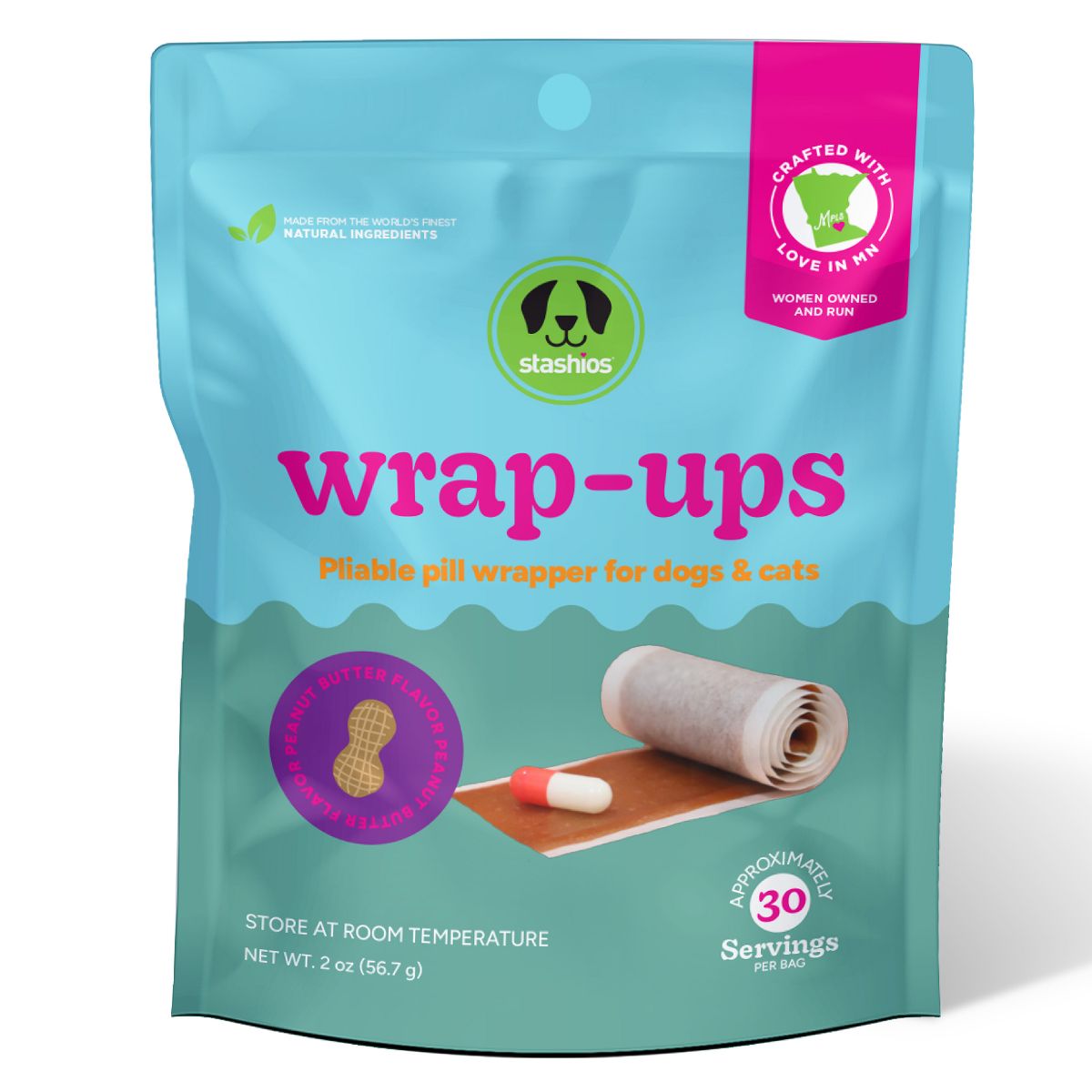 Stashios Wrap-Ups Pill Wrapper Peanut Butter 2oz 30ct for Pets