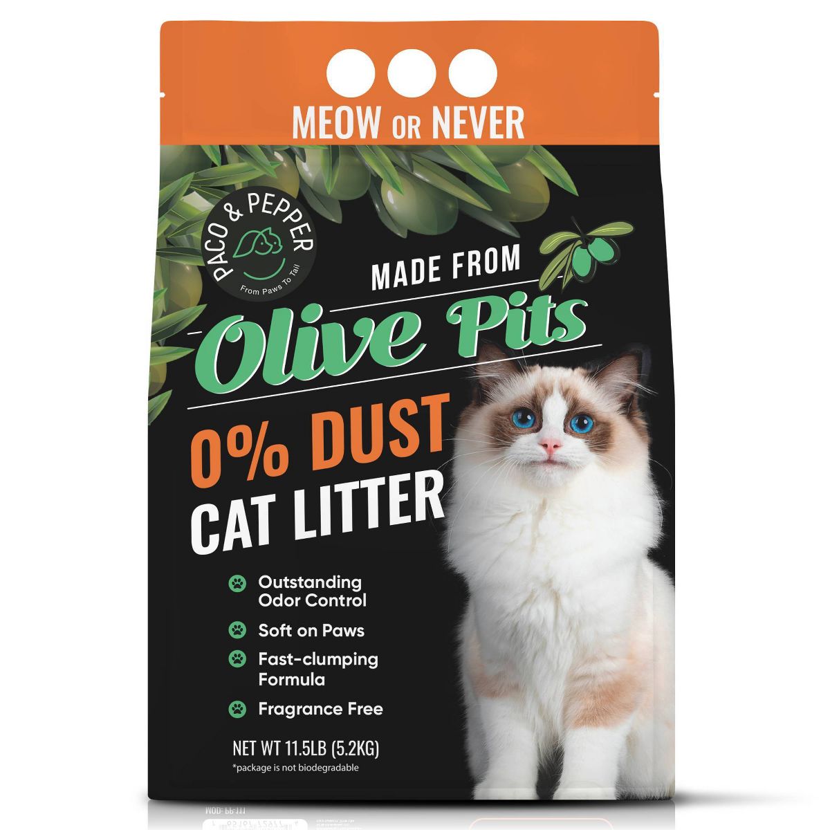 Paco & Pepper Made from Olive Pits Natural Low Dust Clumping Cat Litter - 11.5lbs
