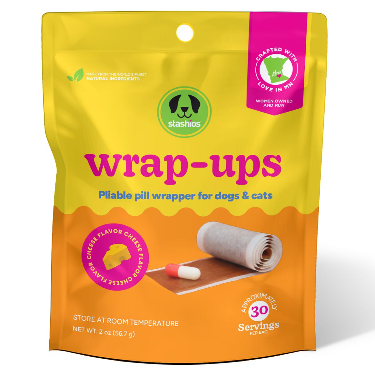 Stashios Wrap-Ups Pill Wrapper Cheese 2oz 30ct for Pets