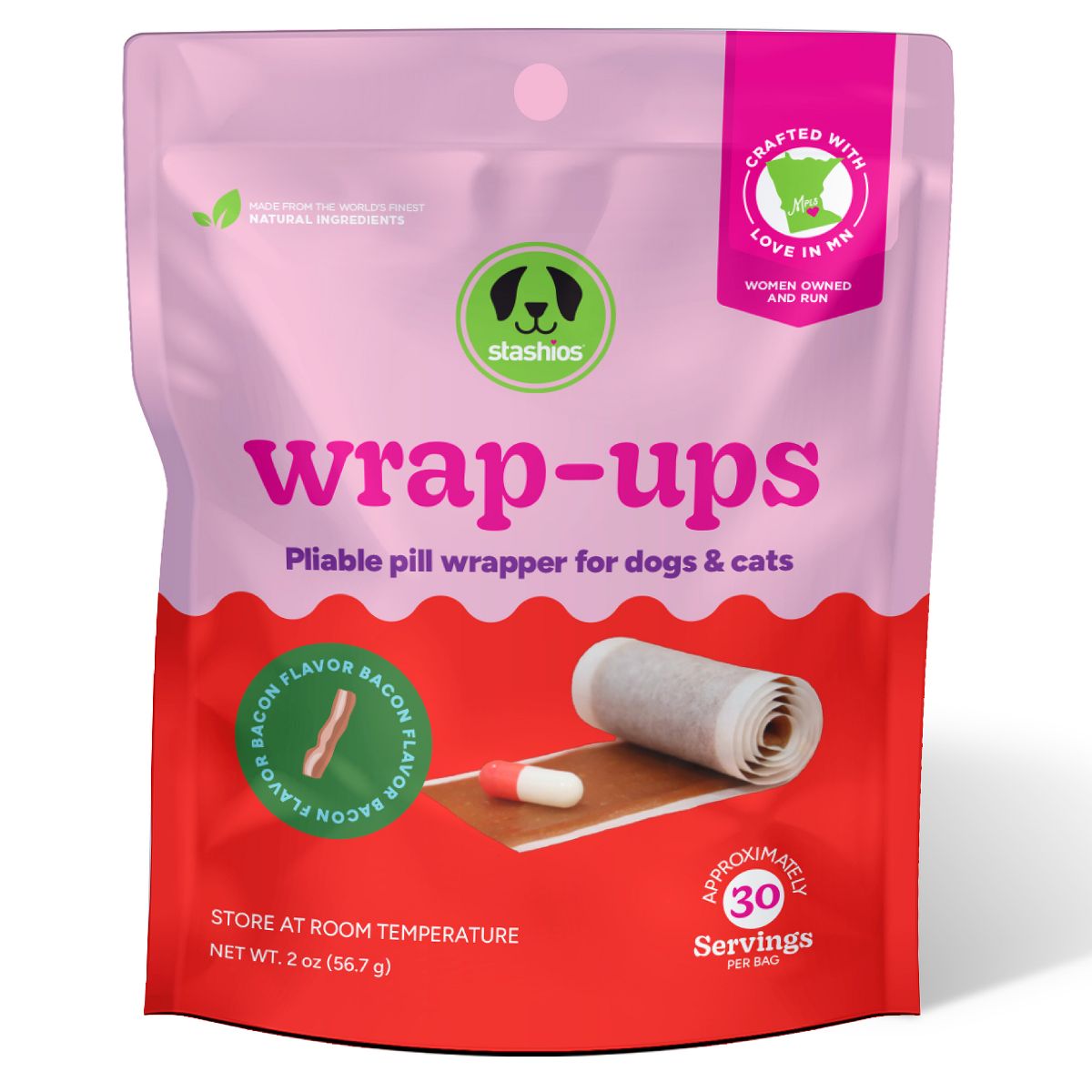 Stashios Wrap-Ups Pill Wrapper Bacon 2oz 30ct for Pets