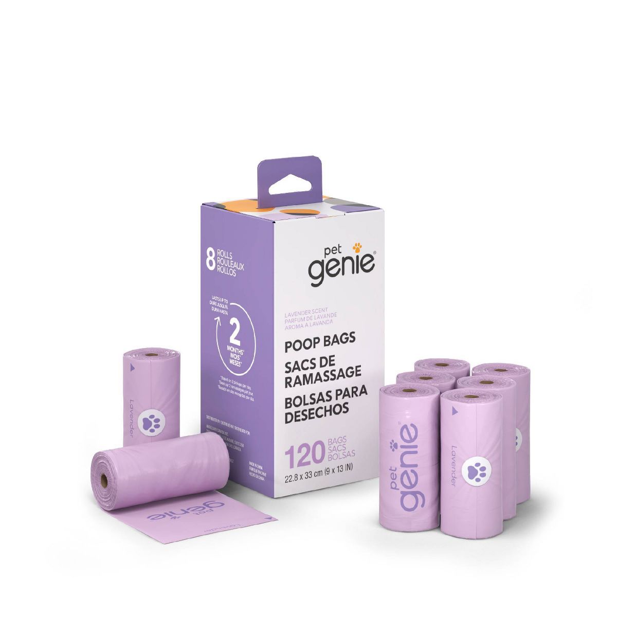 Pet Genie On-The-Go Lavender Scented Dog Waste Bags 120pk