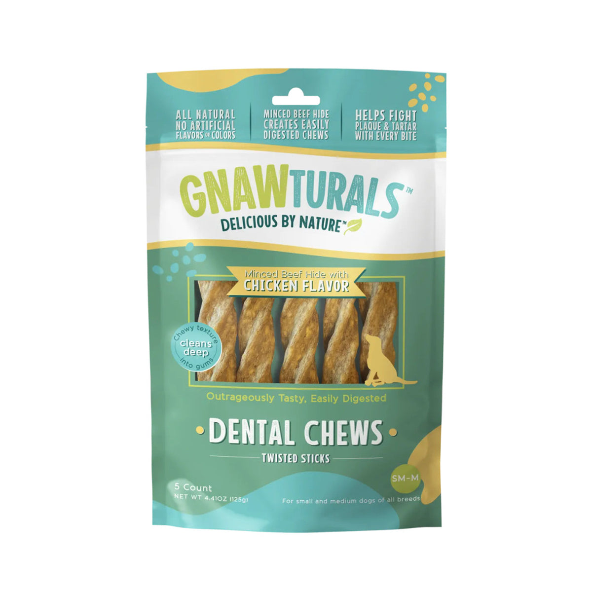 Gnawturals Dental Chews Twisted Stick, Chicken, Medium, 5ct