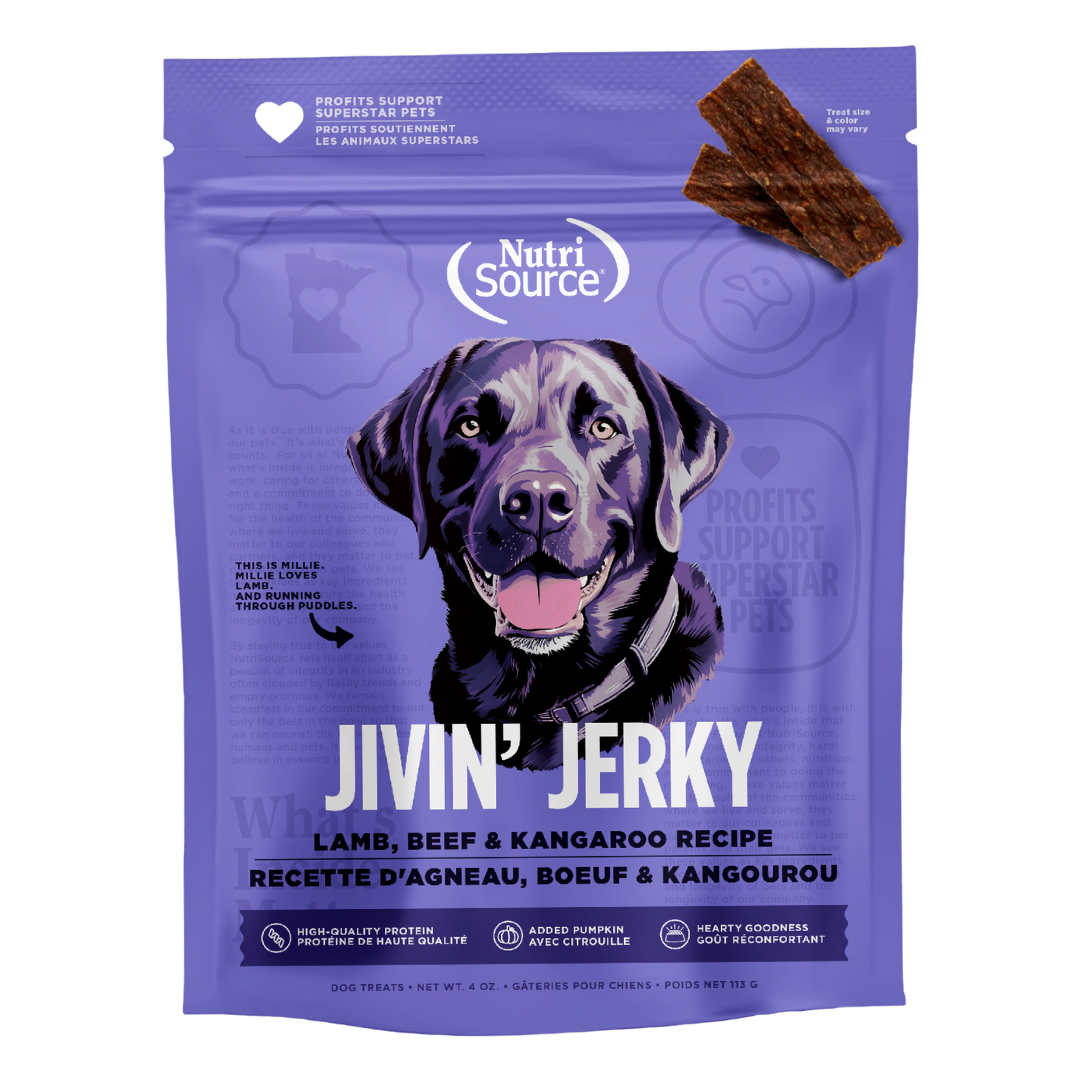 Nutrisource Jivin Jerky Strips Dog Treat Lamb Beef and Kangaroo Recipe 4 oz