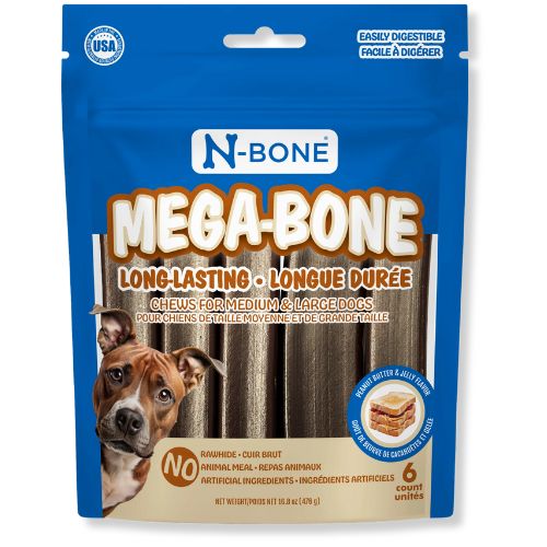 N-bone Mega-bone Long-lasting Chew Sticks, Peanut Butter & Jelly 6 ct