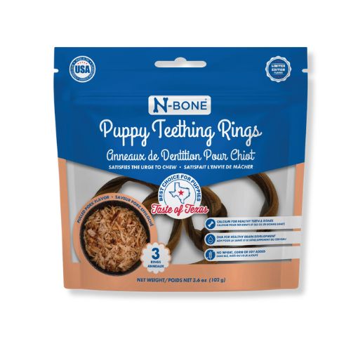 N-Bone Puppy Teething Rings Taste of Texas Pulled Pork Flavor 3 ct