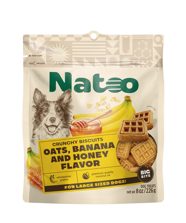 Natoo Crunchy Biscuits Oats, Banana and Honey Flavor Big Bite 8oz