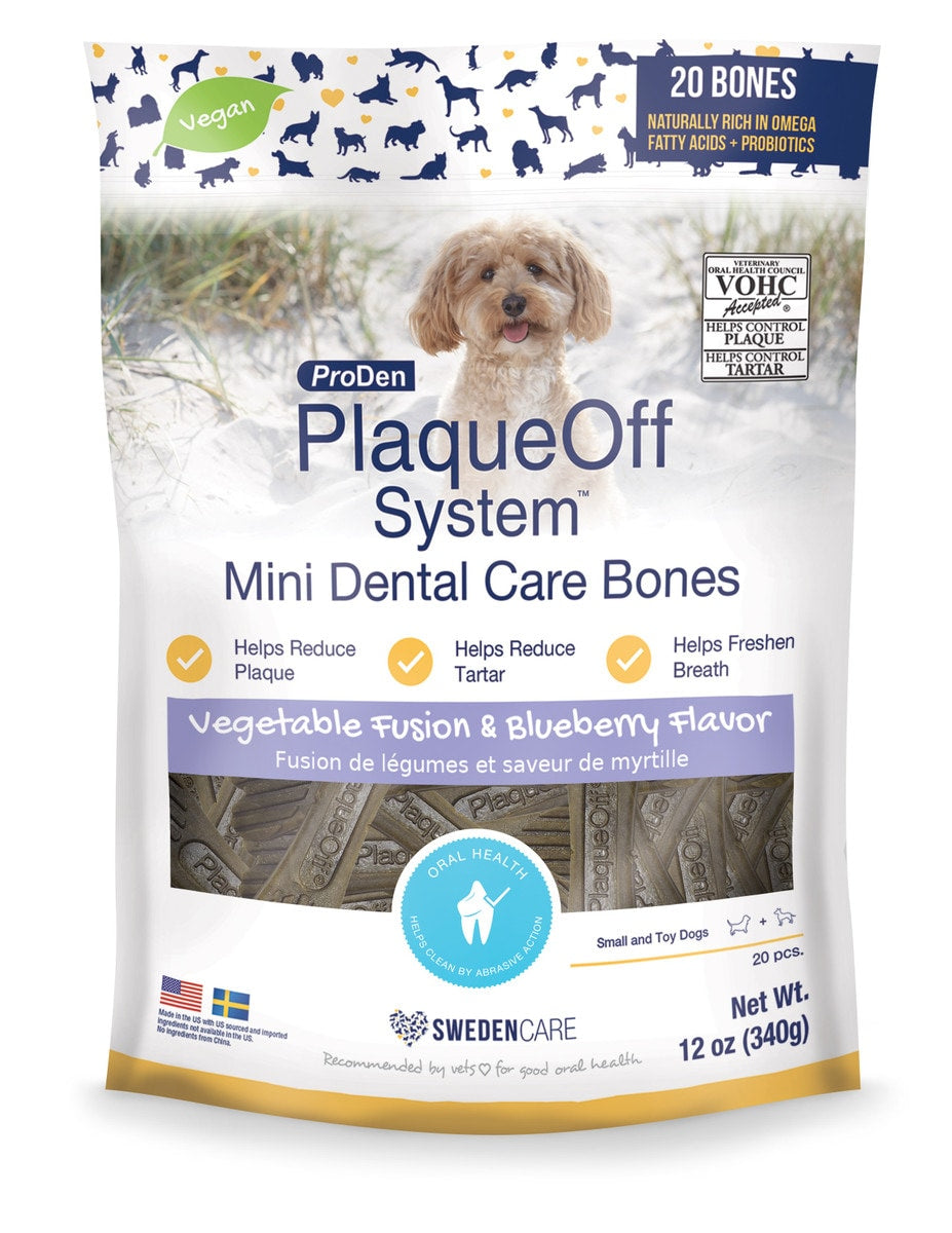 Proden Plaque-off Blueberry & Vegetable Mini Dental Dog Treats, 20ct