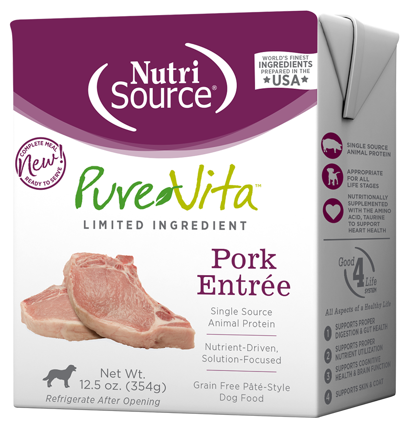 Pure Vita Wet Dog Food 12.3oz Grain Free Pork Pate Carton