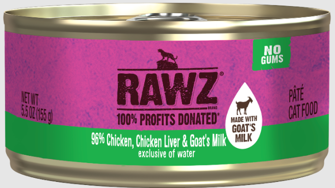 Rawz Canned Cat Food 96% Chicken Chicken Liver & Goats Milk Pate 5.5oz