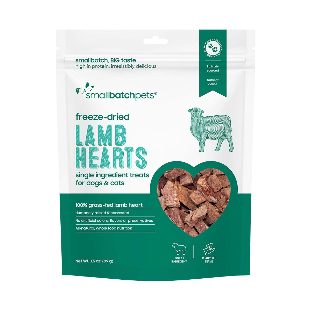Smallbatch Freeze-Dried Lamb Hearts Dog Treats, 3.5oz