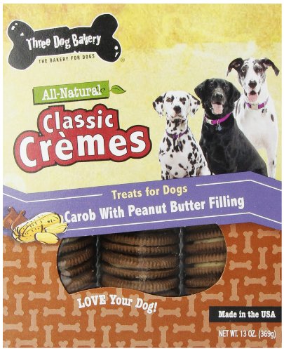 Three Dog Bakery 13oz Classic Cremes Carob with Peanut Butter Filling Baked Dog Treats