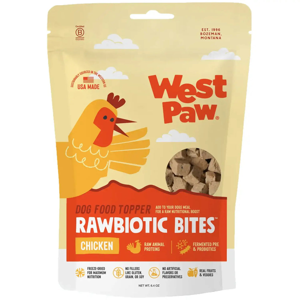 West Paw Dog Rawbiotic Bites Dog Food Topper Chicken Freeze Dried 6.4oz