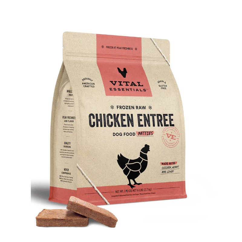 Vital Essentials Raw Frozen Patties Chicken Dog Food 6lb