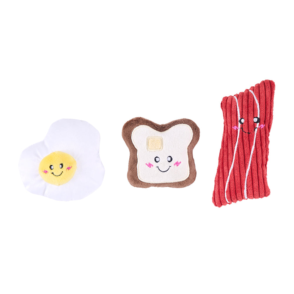 Zippypaws Plush Dog Toy Miniz 3 Pack Breakfast Foods