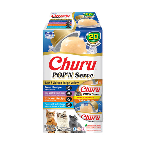 INABA Churu Pop'N Serve Jelly Cat Treat with Vitamin E & Taurine, 1.2 Ounce Cup, 10 Cups, Tuna & Chicken Variety