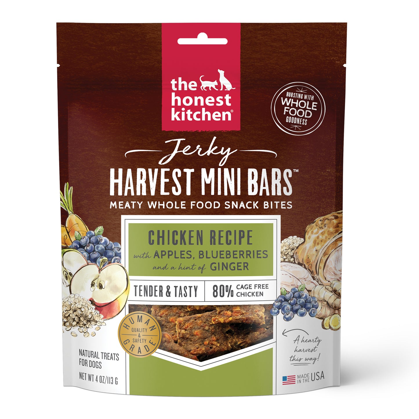 The Honest Kitchen Jerky Harvest Mini Bars: Chicken Recipe With Apples & Blueberries, 4oz