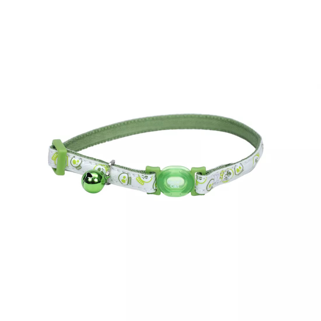 Coastal Safe Cat 3/8in Wide 8-12in Glow in the Dark Breakaway Collar Glowing Lime Skulls