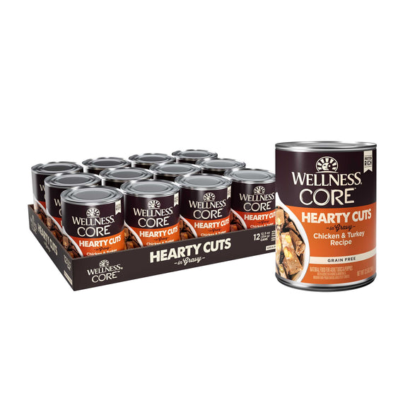 Wellness CORE Hearty Cuts Natural Wet Grain Free Canned Dog Food Chicken & Turkey 12.5oz Can