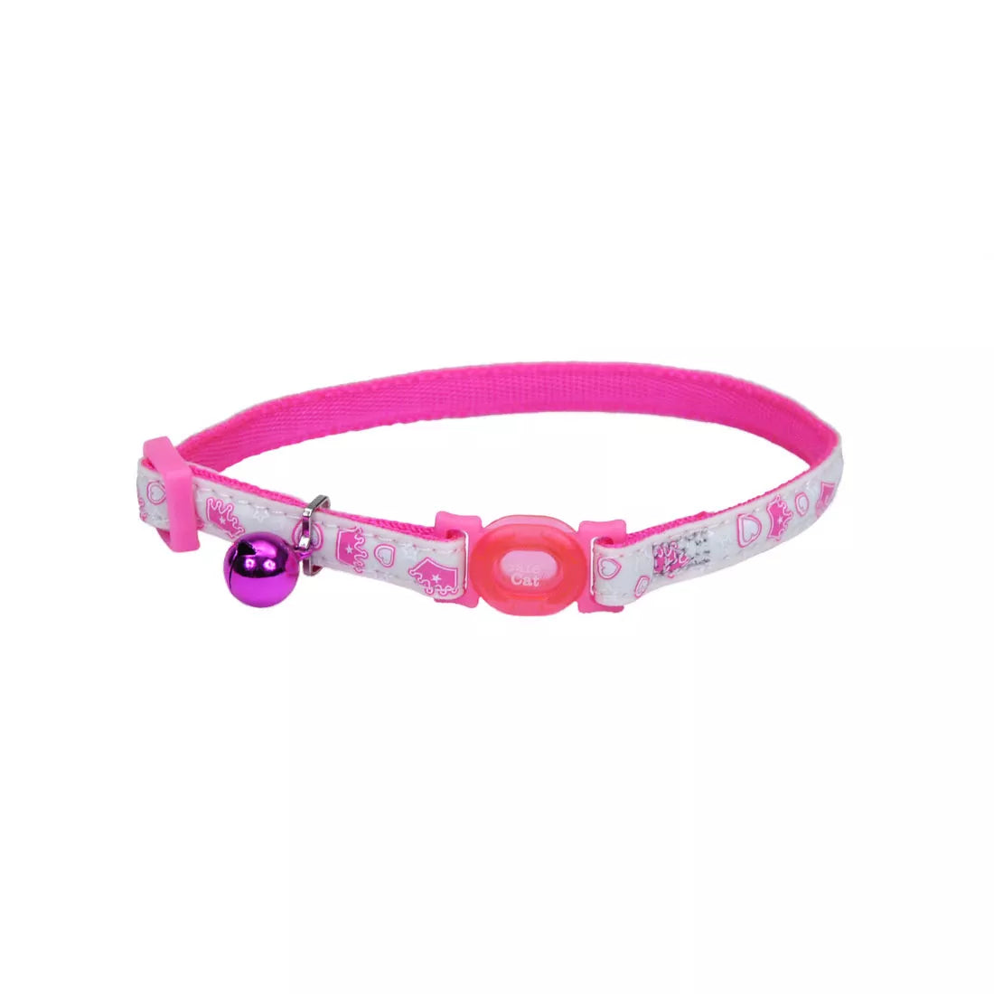 Coastal Safe Cat 3/8in Wide 8-12in Glow in the Dark Breakaway Collar Glowing Pink Crowns