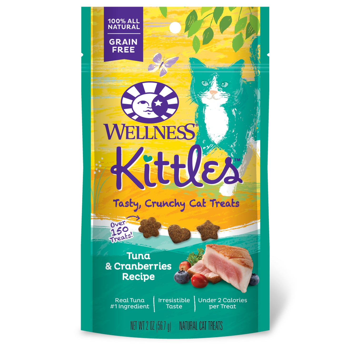 Wellness Kittles Crunchy Natural Grain Free Cat Treats Tuna & Cranberry 2oz Bag