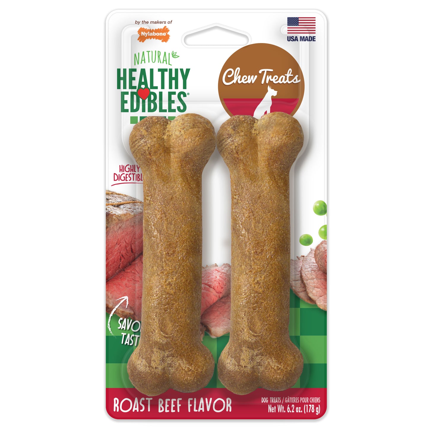 Nylabone Healthy Edibles All-Natural Long Lasting Roast Beef Dog Chew Treats Medium/Wolf