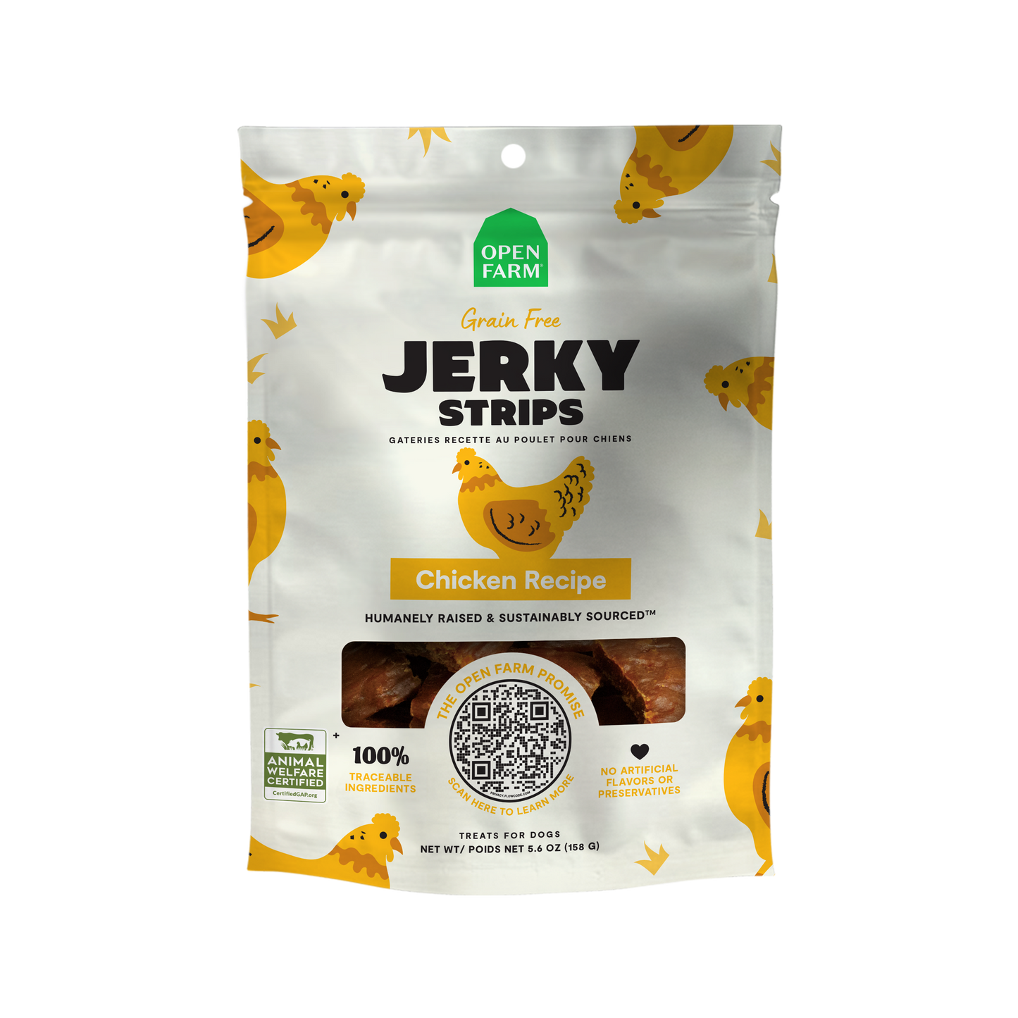 Open Farm Chicken Jerky Strips For Dogs 5.6oz Bag
