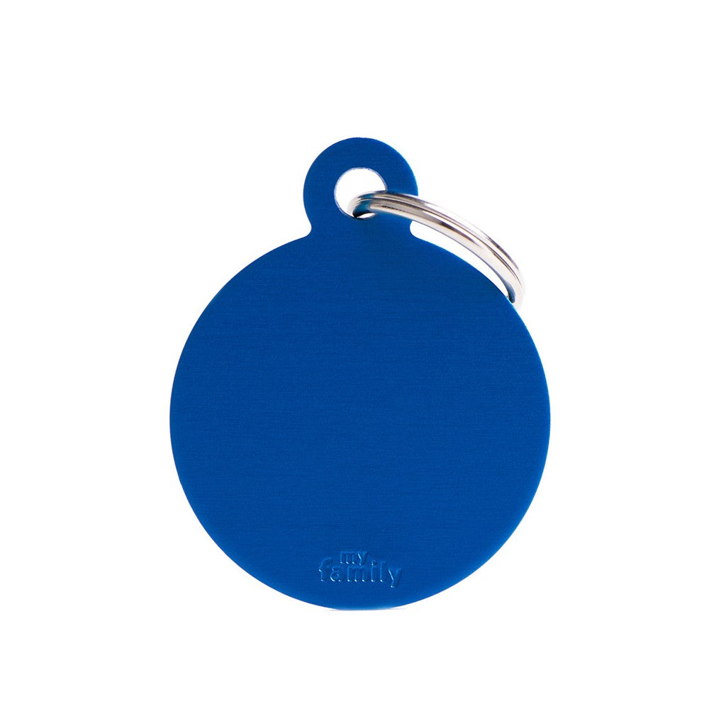 My Family ID Basic Big Aluminum Blue Circle ID Tag