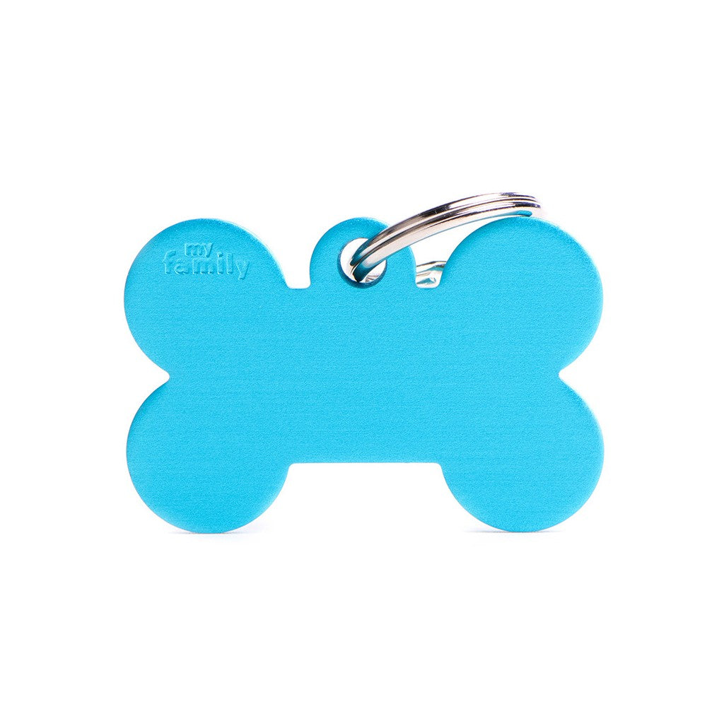 My Family ID Basic Big Aluminum Light Blue Bone ID Tag