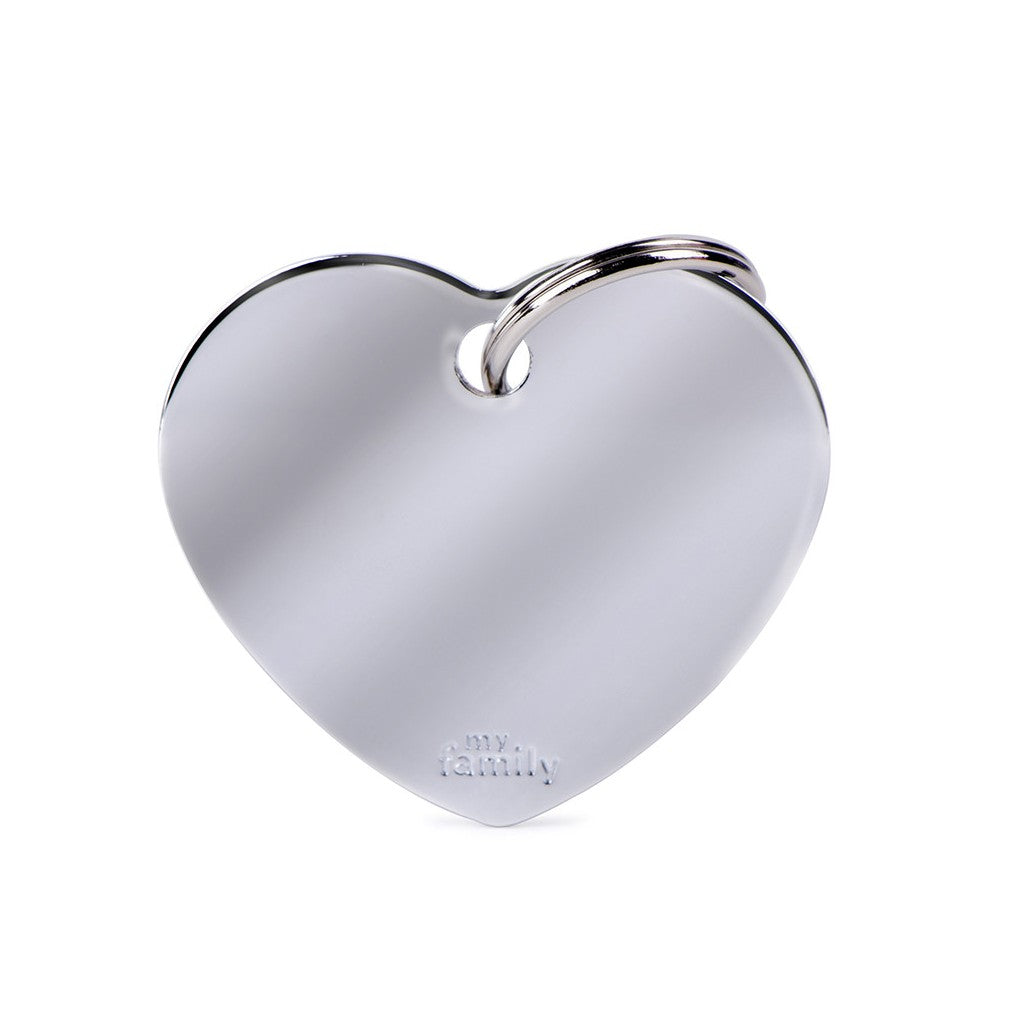 My Family ID Basic Big Heart ID Tag in Chrome-Plated Brass