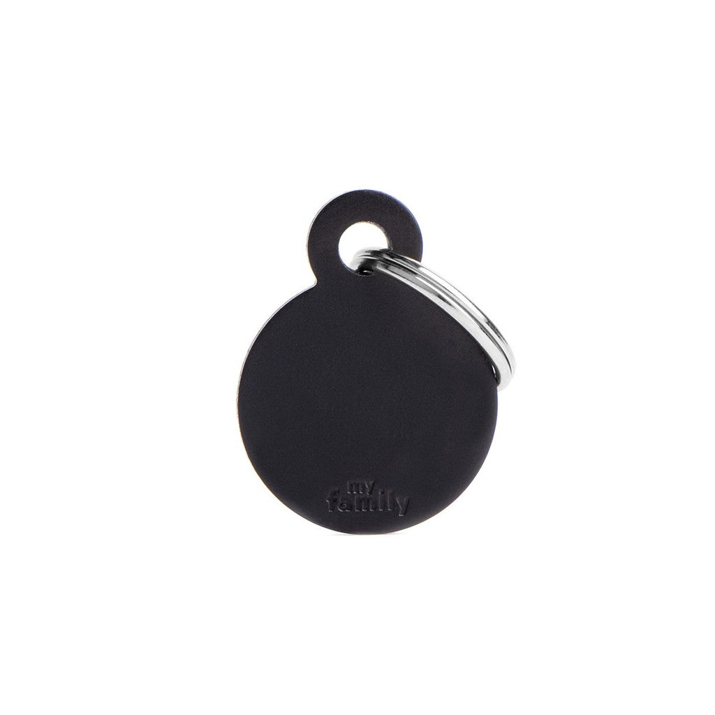 My Family ID Basic Small Aluminum Black Circle ID Tag