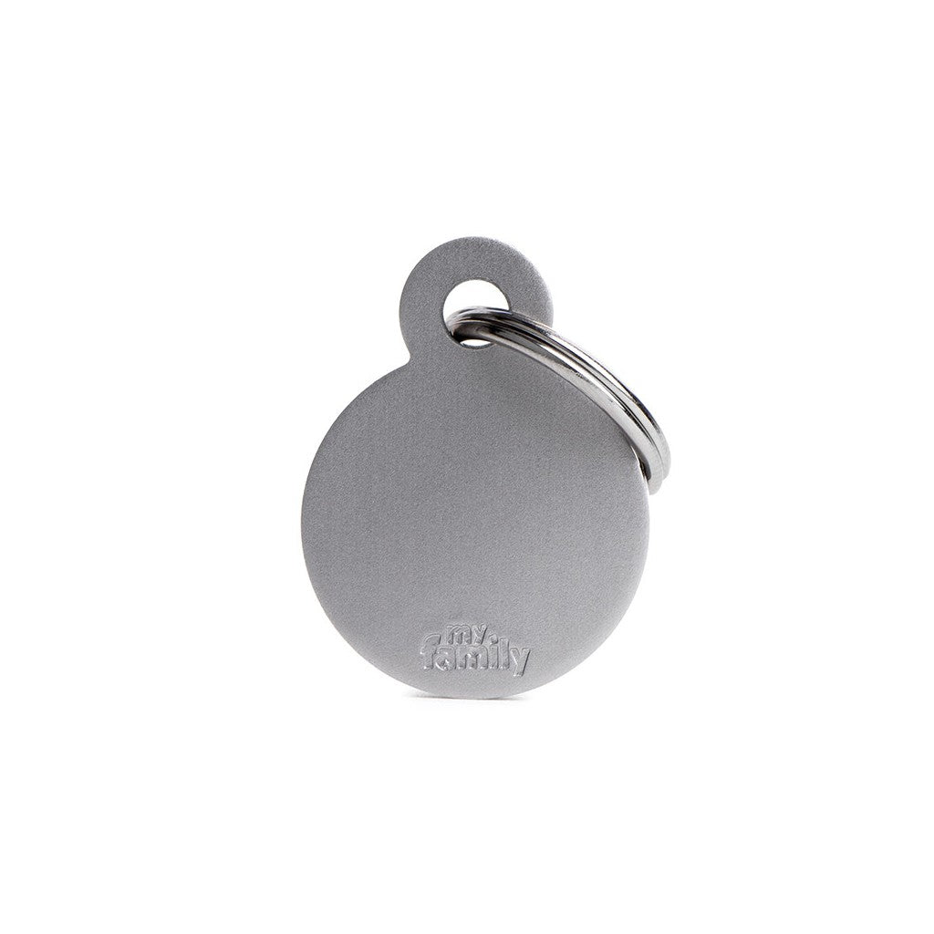 My Family ID Basic Small Aluminum Gray Circle ID Tag