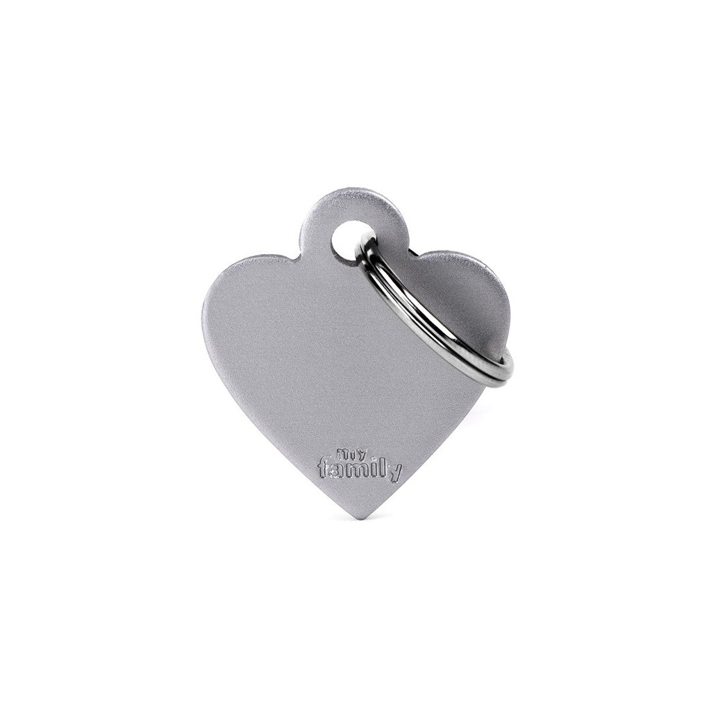 My Family ID Basic Small Aluminum Gray Heart ID Tag