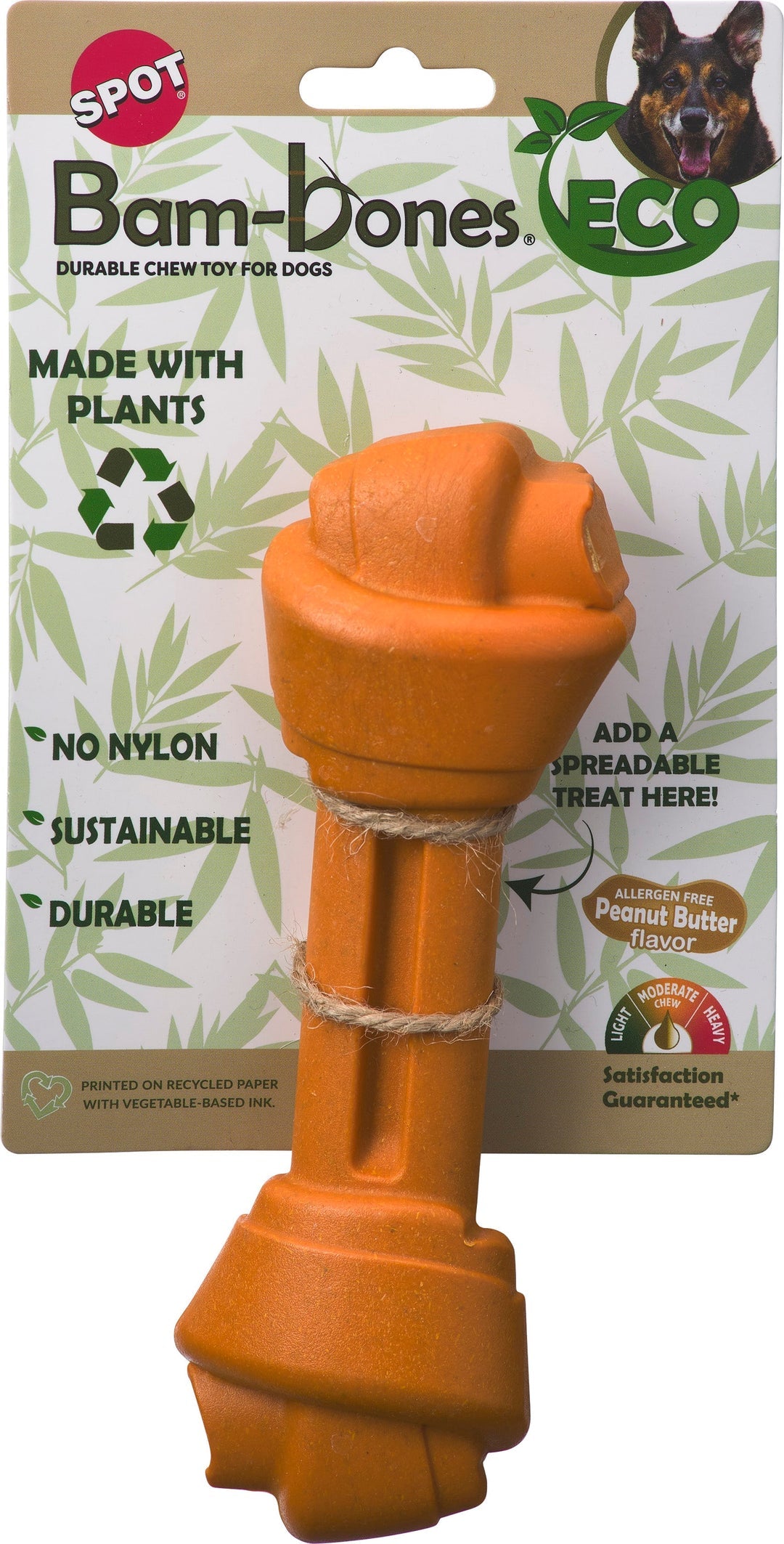 Spot Ethical Pet Bambone Eco Knot Bone Dog Chew, Peanut Butter 7.5 in