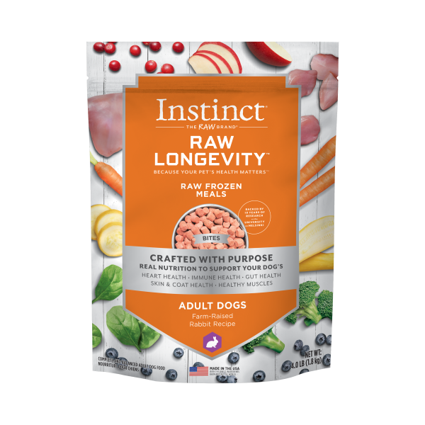 Instinct® Raw Longevity™ Raw Frozen Meals Farm-Raised Rabbit Recipe for Dogs 4lb Bag